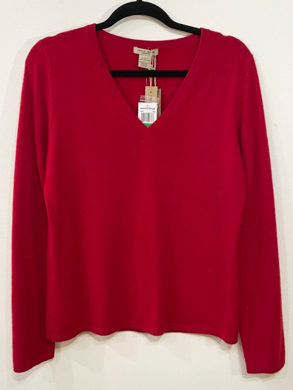 New VTG 100% Cashmere V-Neck Sweater Red Large